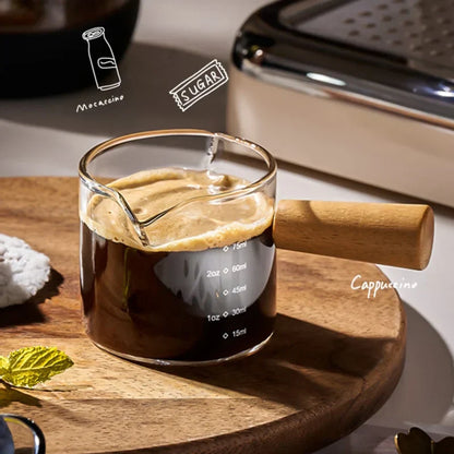 Decorbites™ Glas-Espresso-Messbecher mit Holzgriff, transparenter Milchkrug
