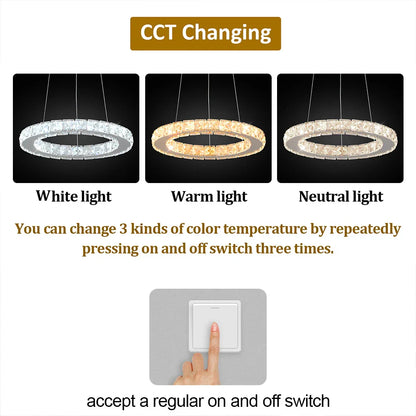 DecorBites™ Crystal Ring Pendant Chandelier: Modern Ceiling Light for Living & Dining Room