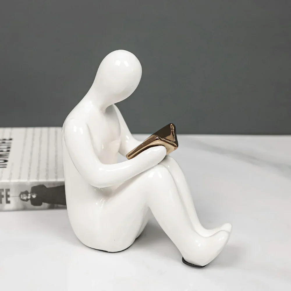 DecorBites™ Abstract Nordic Style Ceramic Character Bookends Set for Office Bookcase Decor