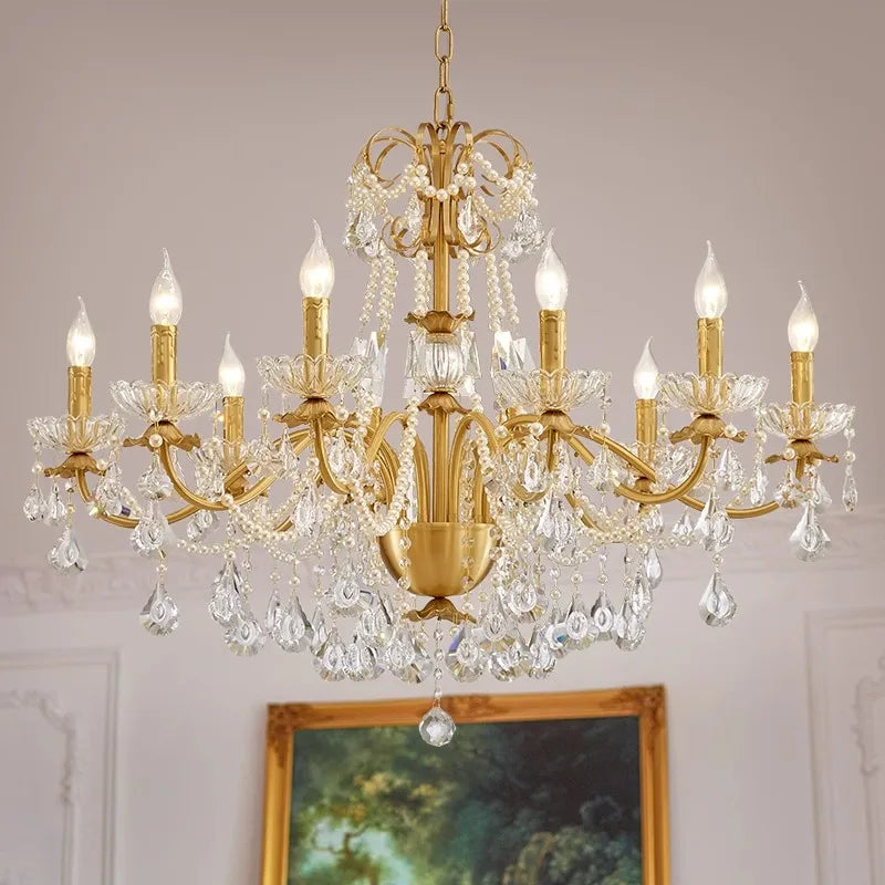 Gold Brass Crystal Chandelier
