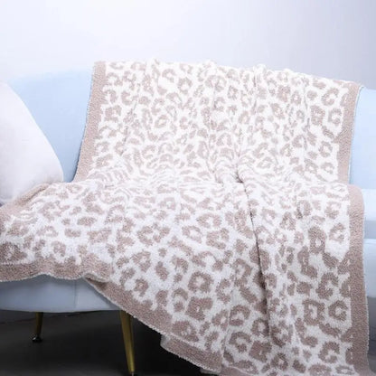 DecorBites™ Leopard Print Knitted Fleece Blanket: Super Soft & Lightweight for Sofa Nap