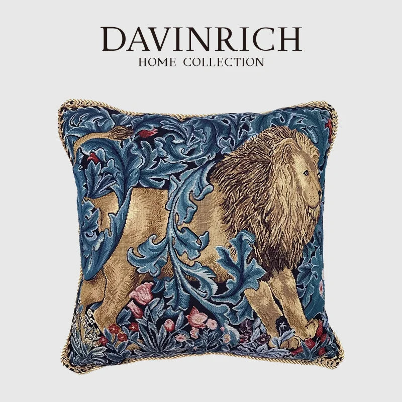 Decorbites™ Löwen-Teppich-Jacquard-Quadrat-Kissenbezug für Sofa und Bett – Vintage-Tierstil