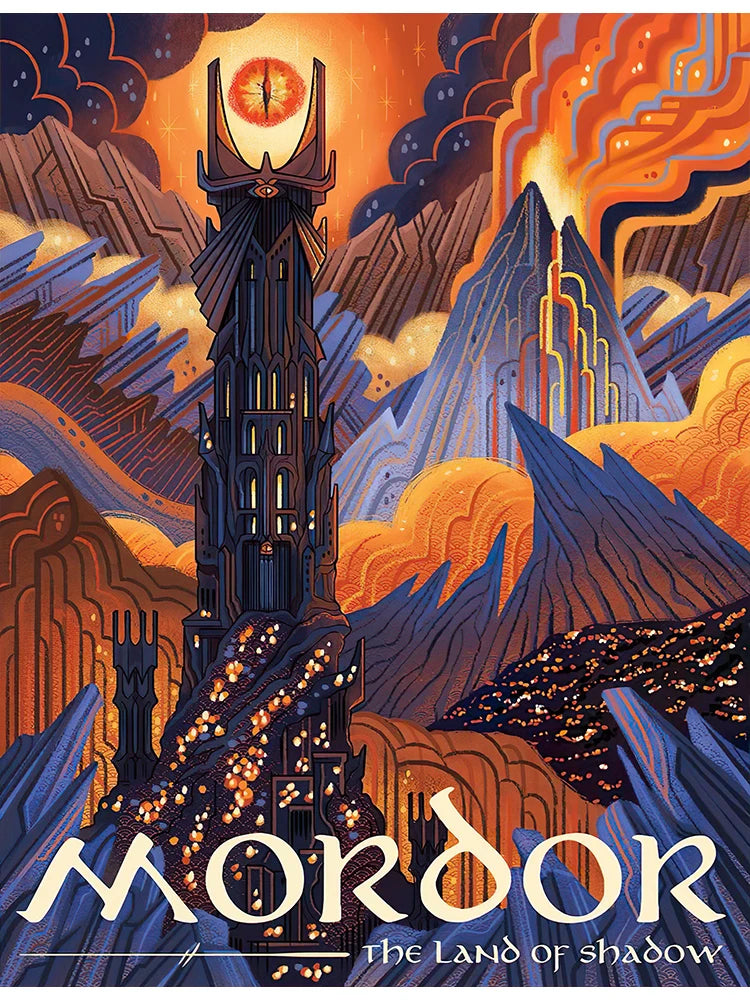 Abstract Ring Art Retro Travel Poster Canvas Painting Vintage Film Mordor Castle Lord Magic Wall Kid Bed Room Home Decor Picture