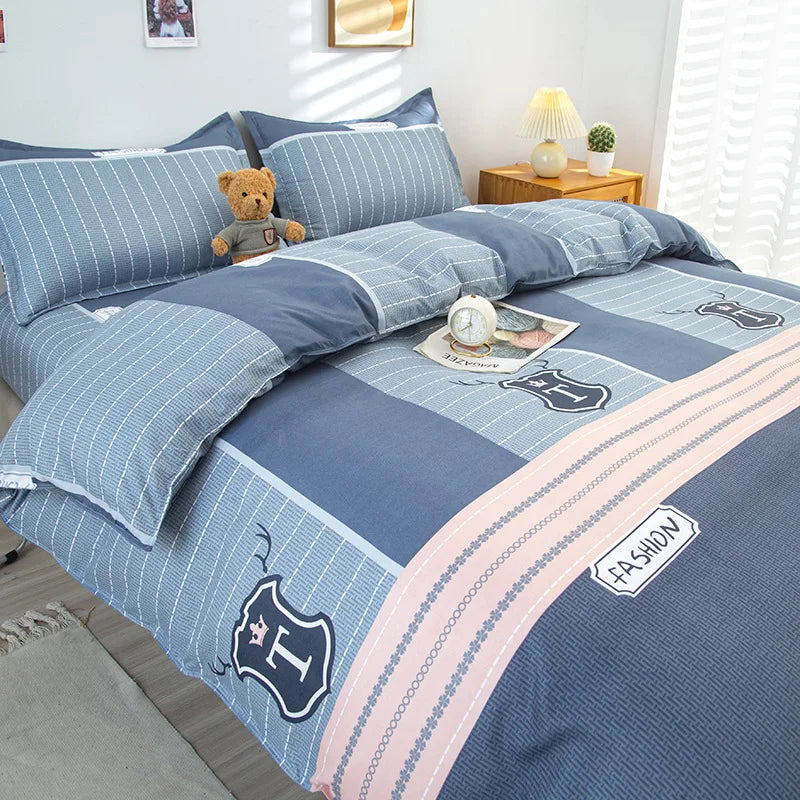 Decorbites™ Geometrisches Blumenmuster-Bettwäsche-Set mit Steppdecke, Bettbezug, Laken und Kissen