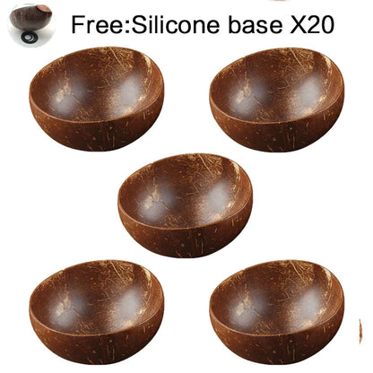 Decorbites™ Kokosnussschalen-Set mit Holzlöffel: Natürliches handgefertigtes Tischgeschirr für Desserts, Früchte, Salate