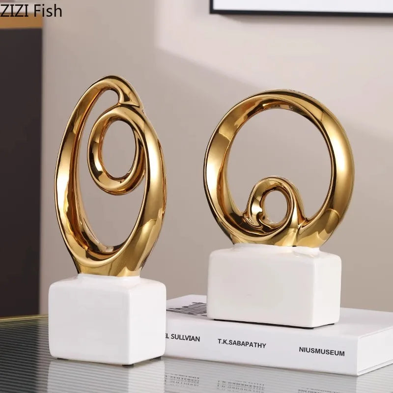 DecorBites™ Gold Chain Abstract Ceramic Statue Desk Decoration Ornaments Sculpture Aesthetics
