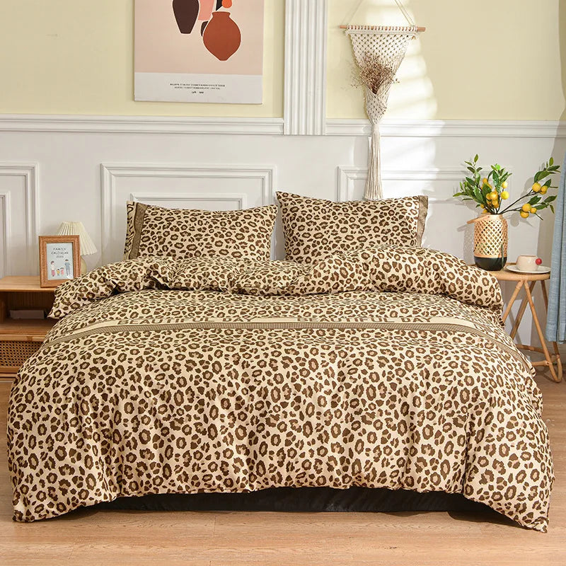 Decorbites™ Leopard-Print-Bettwäsche-Set - Daunenbezug, Bettlaken, Kissenbezüge