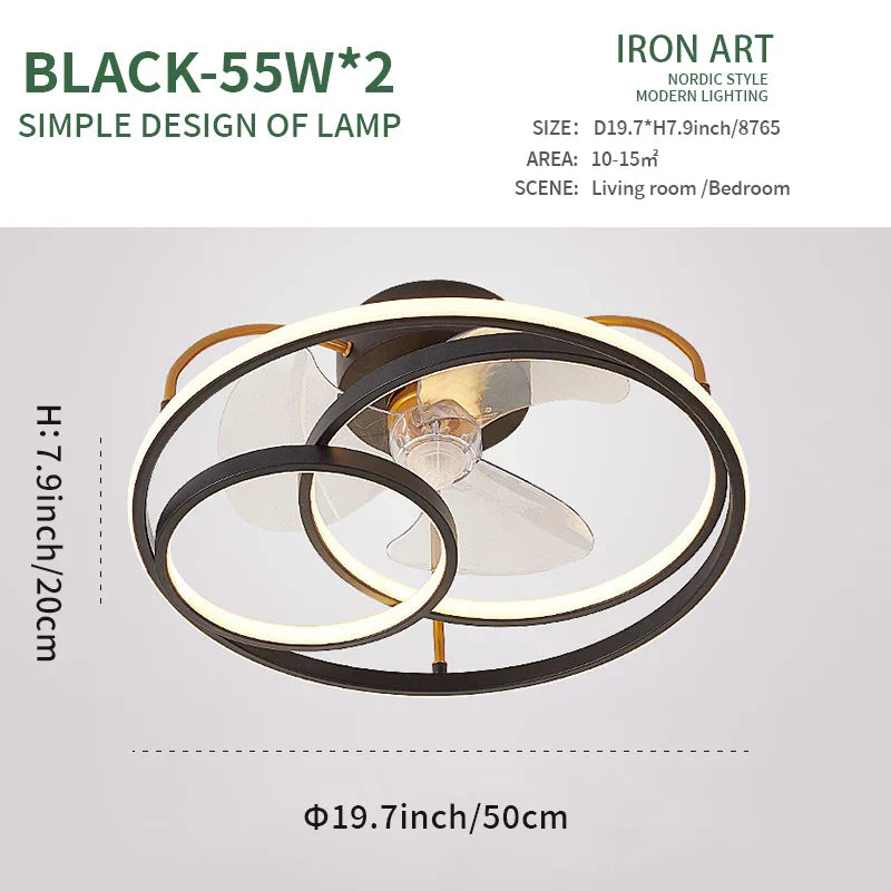 DecorBites™ LED Ceiling Fan with Remote Control, Modern Silent Lighting Fixture for Bedroom and Dining Room