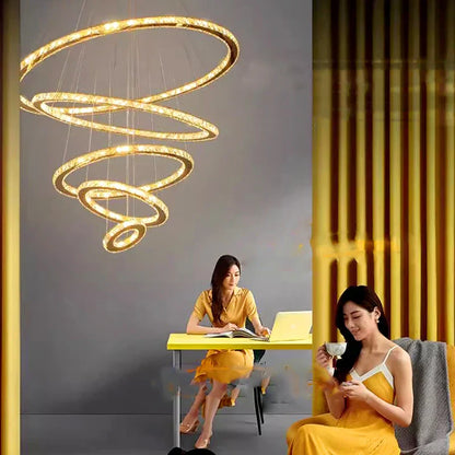 DecorBites™ Crystal Stair Chandelier: Modern Indoor LED Ceiling Hanging Light