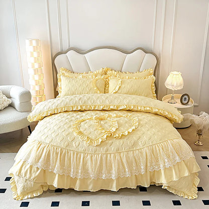 Decorbites™ Koreanische Prinzessin-Stil-Bettwäsche-Set mit Spitzenvolants und Liebesthema