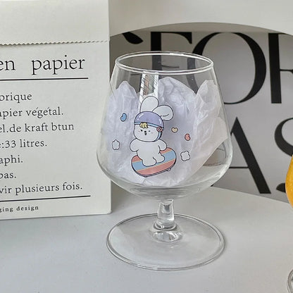 DecorBites™ Kawaii Rabbit Glass Goblet: Cute Juice Cup for Girls