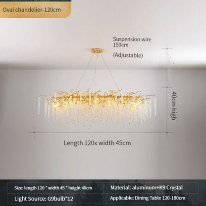 Decorbites™ Gold-Kristall-Kronleuchter: Moderner Luxus-Hängender Ast, für Esszimmer Küche Wohnzimmer Schlafzimmer