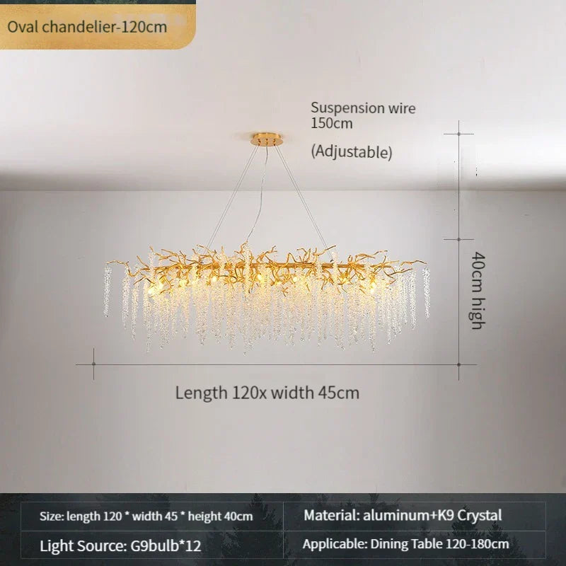 Gold Crystal Branch Chandelier Silver Body D100cm
