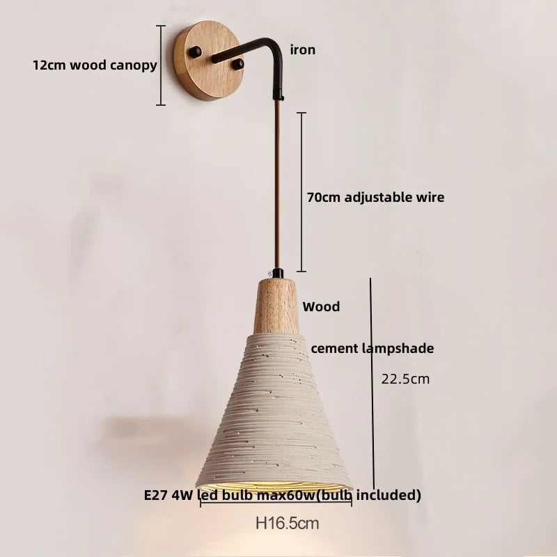 DecorBites™ LED Wall Light Fixture Cement Wood Base Bedside Lamp