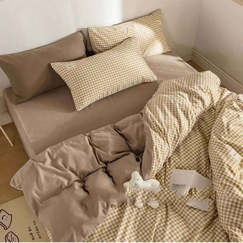 Decorbites™ Japanisches Gittermuster-Bettwäsche-Set für alle Jahreszeiten, Queen/King-Größe Steppdecke
