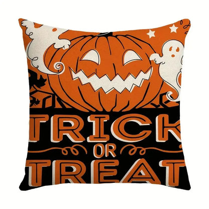 DecorBites™ Halloween Pillowcase Set - Festive Sofa Cushion Covers with Pumpkin Cat Witch Hat Print.