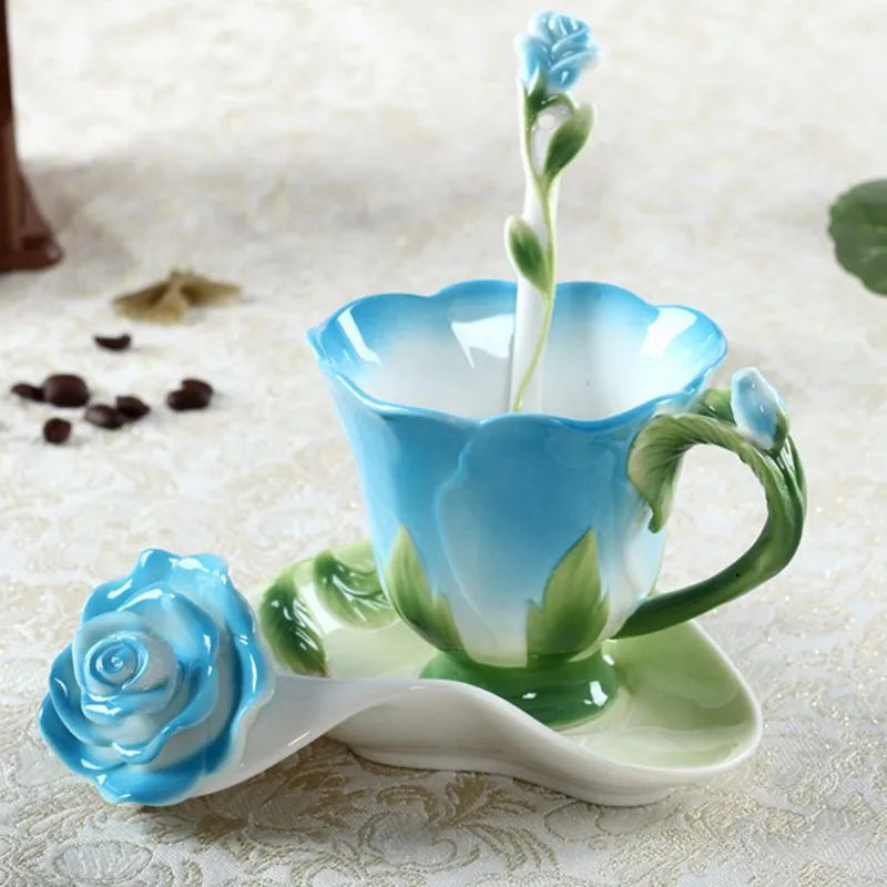 Decorbites™ Emaille-Rosen-Pfingstrosen-Blumen-Kaffeetasse Hochzeits-Geburtstagsgeschenk
