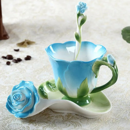 Decorbites™ Emaille-Rosen-Pfingstrosen-Blumen-Kaffeetasse Hochzeits-Geburtstagsgeschenk