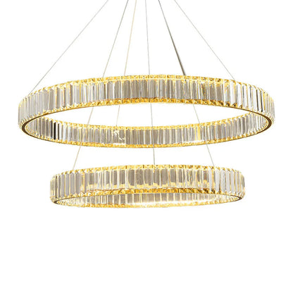 DecorBites™ Gold Crystal Round Ring Chandeliers with LED Pendant Light for Ceiling Lighting