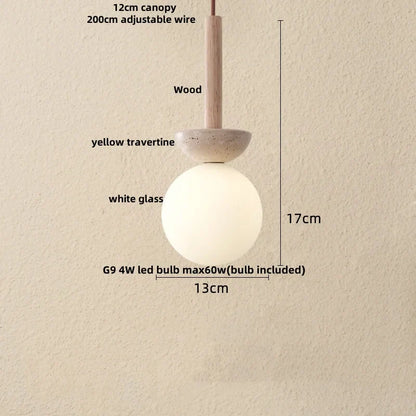 Decorbites™ LED-Drehknopf-Schalter-Pendant-Lampe Gelber Travertin Kupfer Wabi-Sabi Hängelampen