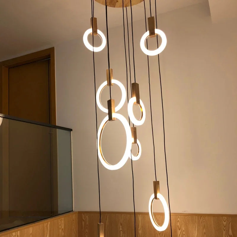 Decorbites™ LED-Holz-Treppenleuchter: Moderne nordische Deckenpendelleuchten für das Wohnzimmer