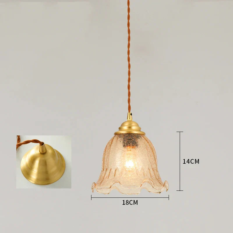 DecorBites™ Cracked Glass Copper Wooden Pendant Light for Home Indoor Living Room