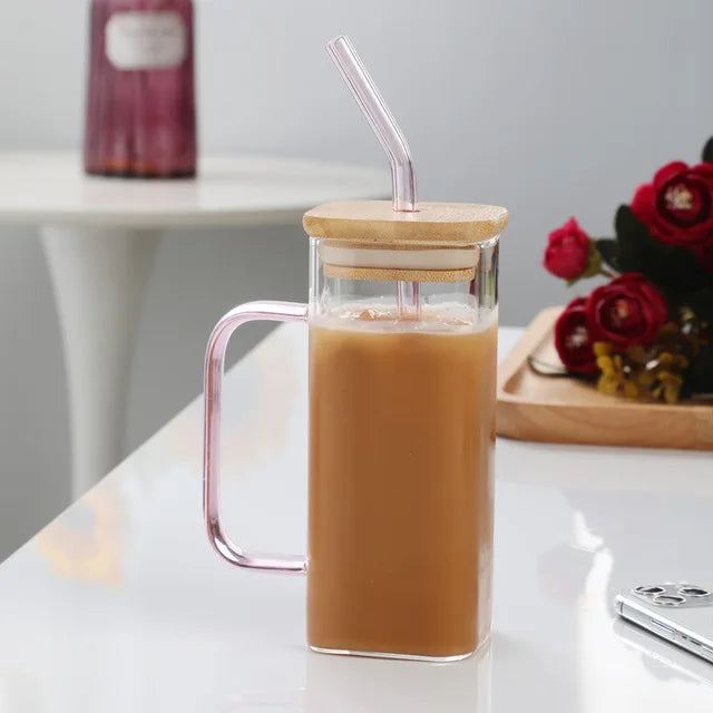 DecorBites™ 400ml Square Glass Mug, Microwave Safe, Transparent, Party Beer Coffee Cup