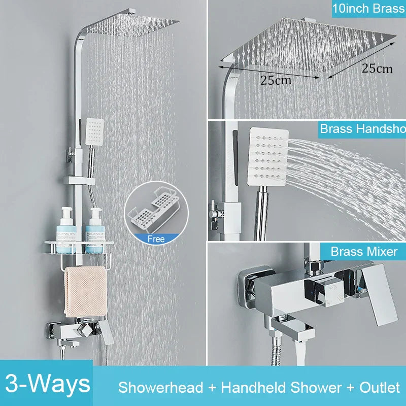 Decorbites™ Schwarzes Messing-Duscharmatur-Set Regendusche Badewannenarmatur mit Badezimmerregal
