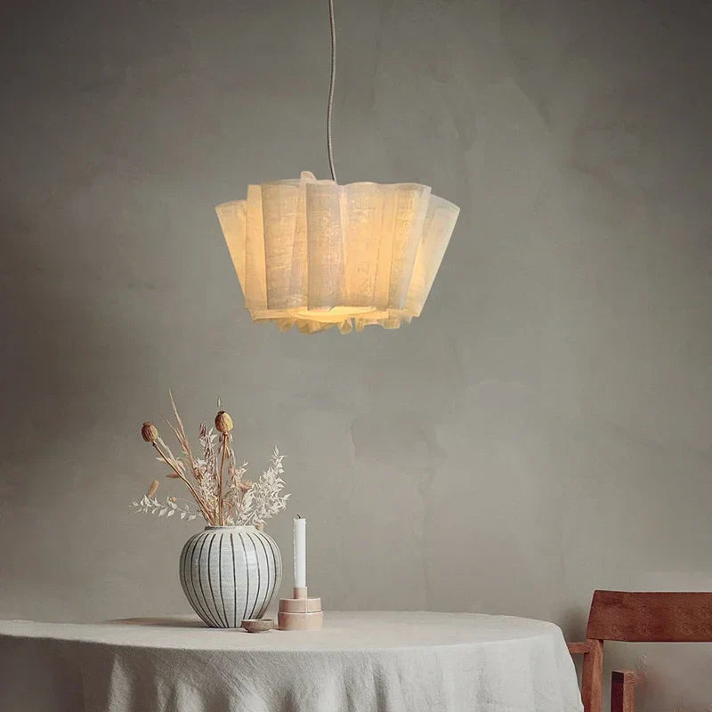 DecorBites™ Creamy White Fabric Pendant Light for Dining Room, Handmade Nordic Minimalism Design