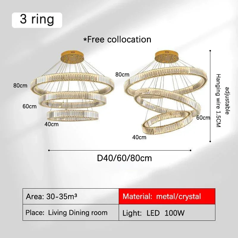 Decorbites™ Golden Crystal Kronleuchter: Nordisch Modern Luxuriöser LED-Hängender Halo für das Wohnzimmer