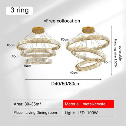 Decorbites™ Golden Crystal Kronleuchter: Nordisch Modern Luxuriöser LED-Hängender Halo für das Wohnzimmer