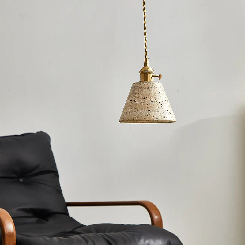 Decorbites™ LED-Drehknopf-Schalter-Pendant-Lampe Gelber Travertin Kupfer Wabi-Sabi Hängelampen