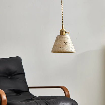 Decorbites™ LED-Drehknopf-Schalter-Pendant-Lampe Gelber Travertin Kupfer Wabi-Sabi Hängelampen