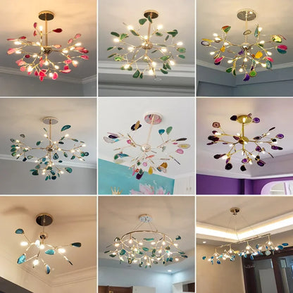 Decorbites™ Bunte Achat-LED-Kronleuchter: Blattförmige Pendelleuchte für romantisches Raumdekoration