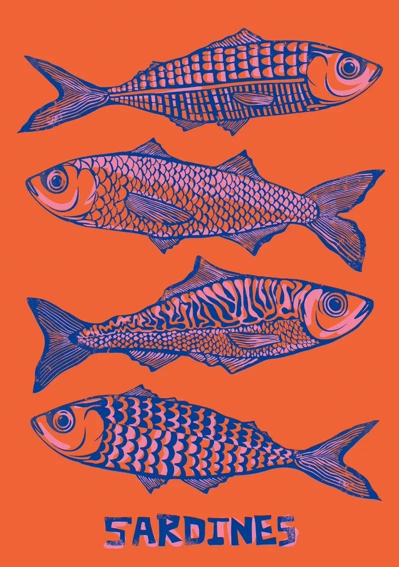 Colorful Sardine Lobster Crab Fish Ocean Animal Poster Canvas Painting Vintage Wall Art For Kitchen Living Room Home Decoration