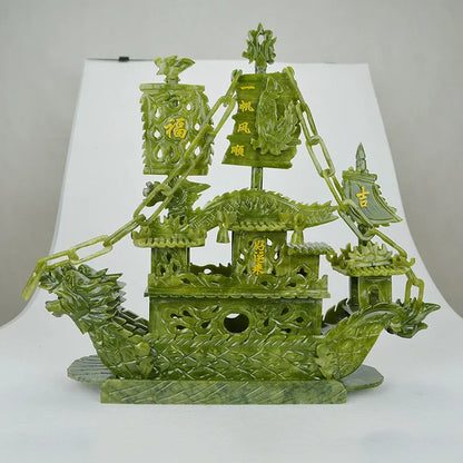 Decorbites™ Jade-Drachenboot-Ornament - 38 cm Luxuriöses Sammlerstück und geschenkwürdiges Wohnzimmer-Dekor