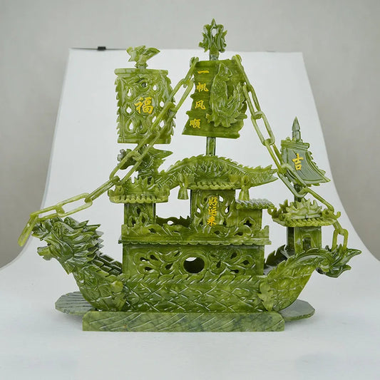 Decorbites™ Jade-Drachenboot-Ornament - 38 cm Luxuriöses Sammlerstück und geschenkwürdiges Wohnzimmer-Dekor