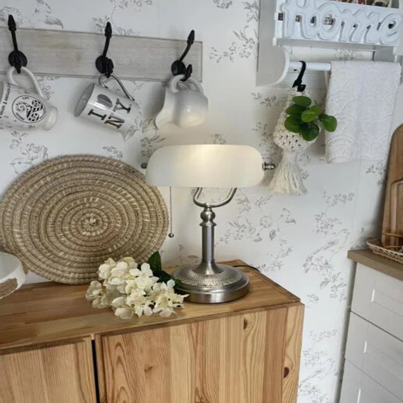 Decorbites™ Glas-Banken-Schreibtischlampe in Grün/Weiß mit Reißverschluss-Schalter für Wohnzimmer und Schlafzimmer