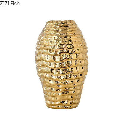 Decorbites™ Golden Falten-Keramik-Vase – Schreibtisch-Dekoration, vergoldete Blumenkübel für ästhetische Raumdekoration