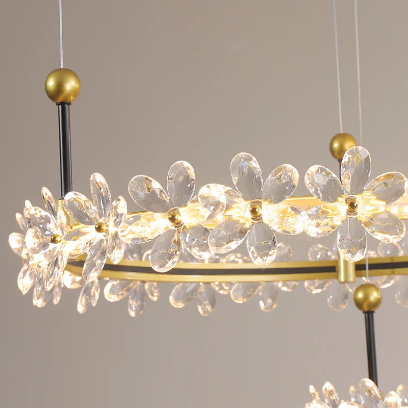 Gold Crystal Ring Pendant 80cm Luxurious Finish