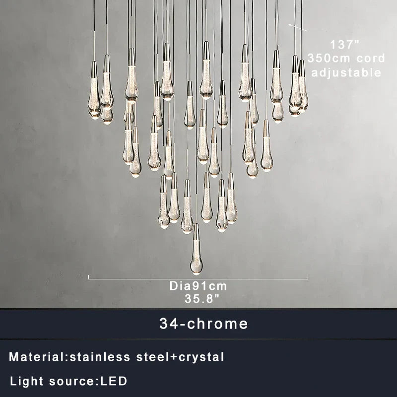 DecorBites™ Crystal Water-drop Chandelier Light Fixture - Luxury Stairwell Decor