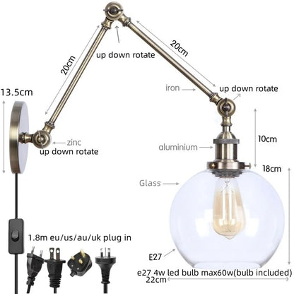 Decorbites™ Industrielle Schwenkbare Loft-Lampe mit Vintage-Design und klarem Glas-Spiegel-Licht
