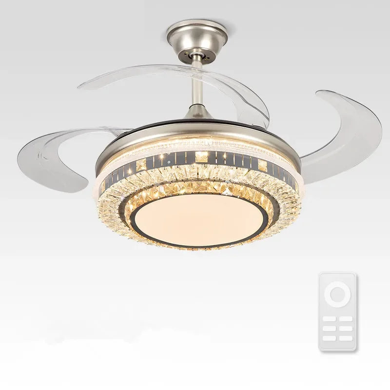 Gold Crystal Ceiling Fan 48-Inch Retractable Blades