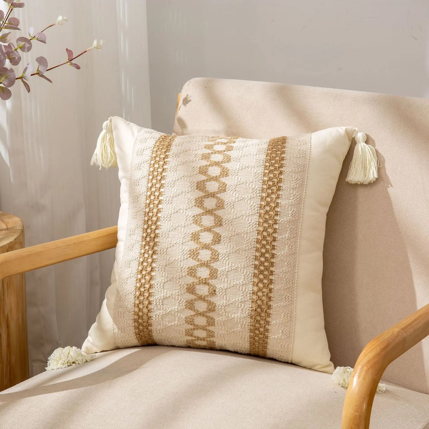 Decorbites™ Geometrisches Fransen-Kissenbezug aus Baumwolle und Leinen für Wohnzimmer und Schlafzimmer