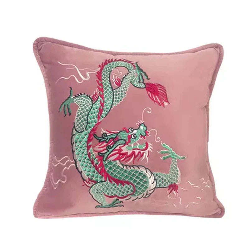 Decorbites™ Drachen-Samt-Kissenbezug 48x48 Rosa Außendekoration für Sofa und Bett