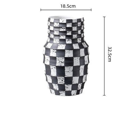 Decorbites™ Schwarzes Karo Geometrisches Gestreiftes Keramikvasen - Handgefertigter Blumenarrangement-Topf