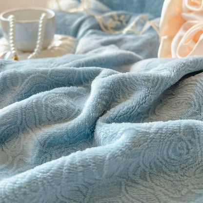 Decorbites™ Spitzen-Prinzessin-Bettwäsche-Set mit Samt-Bettrock & Steppdeckenbezug