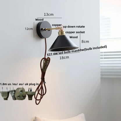 DecorBites™ LED Wall Light Fixture Modern Black Wood Copper Sconce