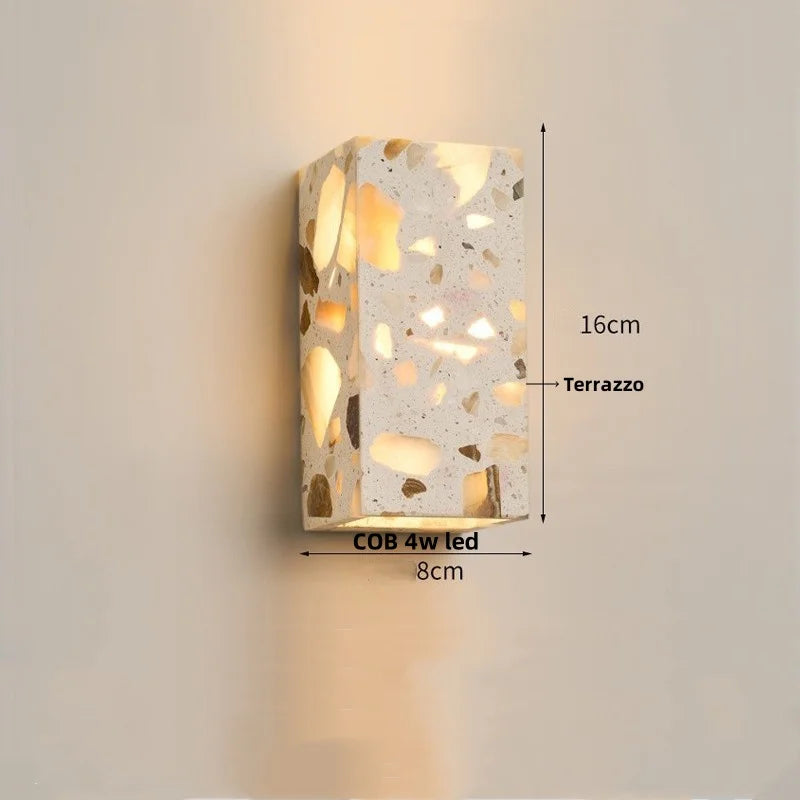 Decorbites™ LED-Wandleuchte für Schlafzimmer, Balkon, Flur – wasserdicht, quadratisch, Terrazzo-Nachttischlampe