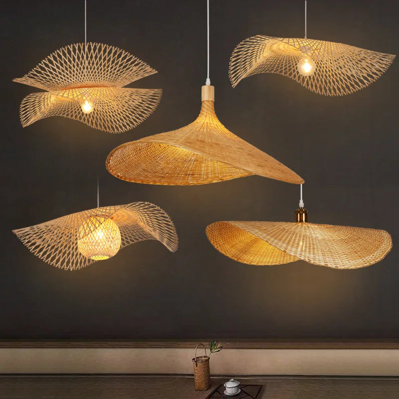 Decorbites™ Bambus-Leuchter: Handgewebte Rattan-Hängeleuchte für Küche, Bar und Restaurant – LED E27